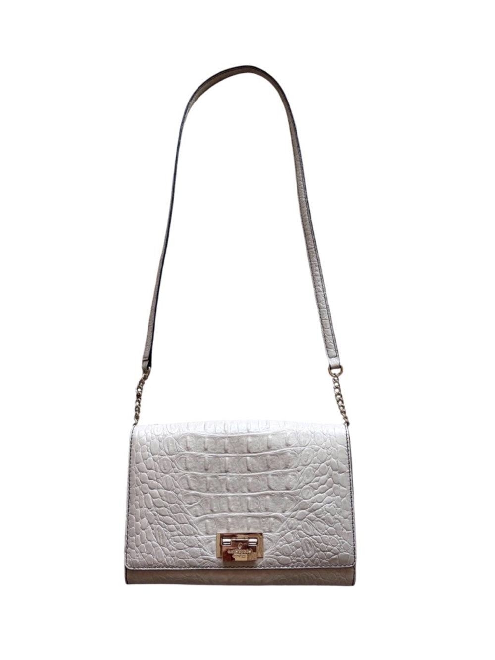 Kate Spade Harwood Place Fiona Crossbody Grey Taupe Croc Embossed Leather Slim